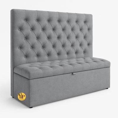 Kit Cabeceira e Baú Recamier Casal Estofado Suede Cinza com Tampa e Espaço Interno