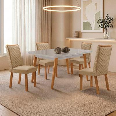 Mesa de Jantar Copper Lira 4 Lugares Tampo em MDF com Vidro Serigrafado 120cm Amadeirado Moderna