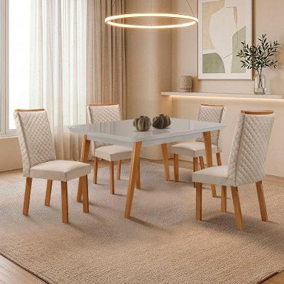 Mesa de Jantar Copper Lira 4 Lugares Tampo em MDF com Vidro Serigrafado Creme 120cm Moderna