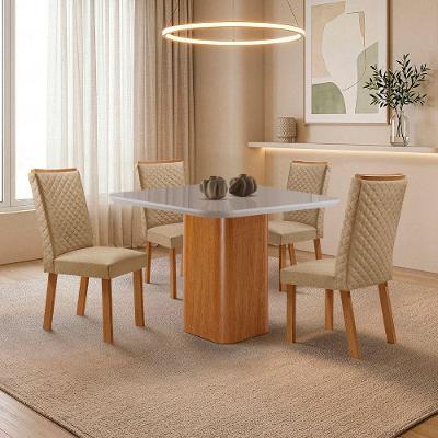Conjunto de Jantar Eloise Lira 4 Lugares Tampo em MDF com Vidro Serigrafado Off White Moderna