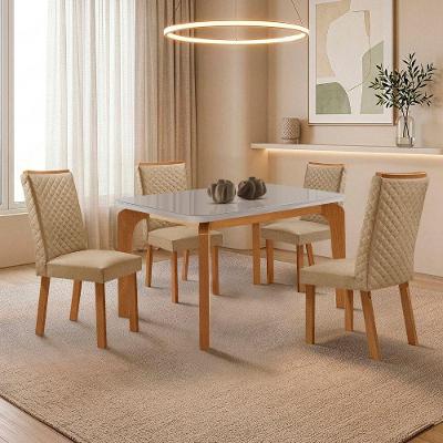 Mesa de Jantar Liz Lira 4 Lugares Tampo MDF com Vidro 120cm Off White Moderna