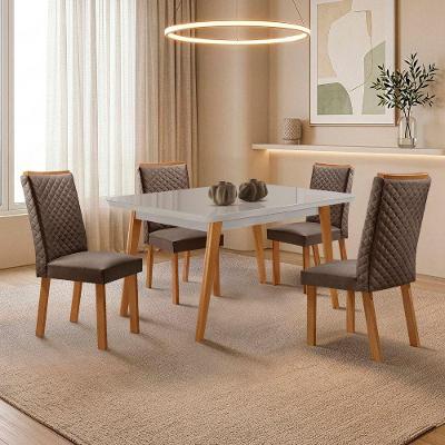 Mesa de Jantar Copper Lira 4 Lugares Tampo em MDF com Vidro Marrom 120cm Moderna