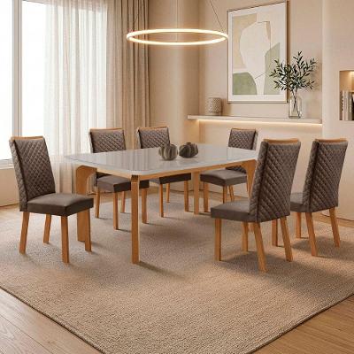 Mesa de Jantar Liz com 6 Cadeiras Lira Tampo Mdf com Vidro Marrom 180cm X 90cm Moderna
