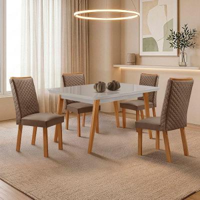 Mesa de Jantar Copper com 4 Cadeiras Lira Tampo em MDF com Vidro Serigrafado 120cm Marrom Moderna