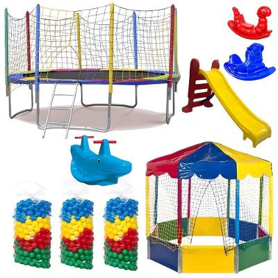 Kit Playground Cama Elástica 3,05m Piscina Oitavada 2m Escorregador Médio Gangorras Rotoplay