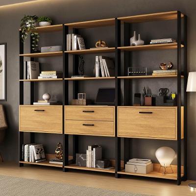 Estante de Escritório Modulada Texas MP6060 2 Portas 2 Gavetas MDF-MDP Preto-madeirado Multimóveis