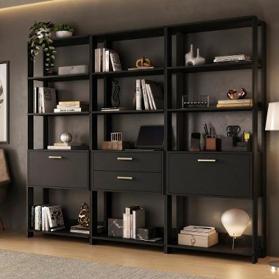 Estante de Escritório Modulada Texas MP6060 2 Portas 2 Gavetas MDF MDP Preto Multimóveis
