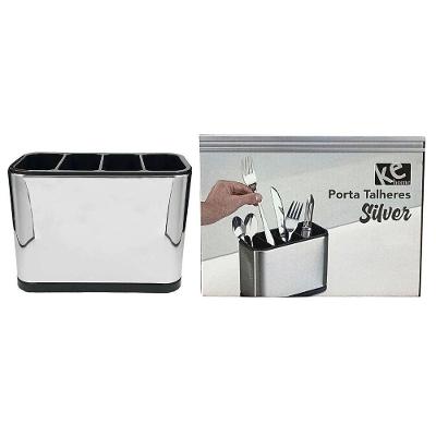 Escorredor Porta Talheres Aço Inox 04 Divisórias Sistema de Drenagem Prata Ke Home