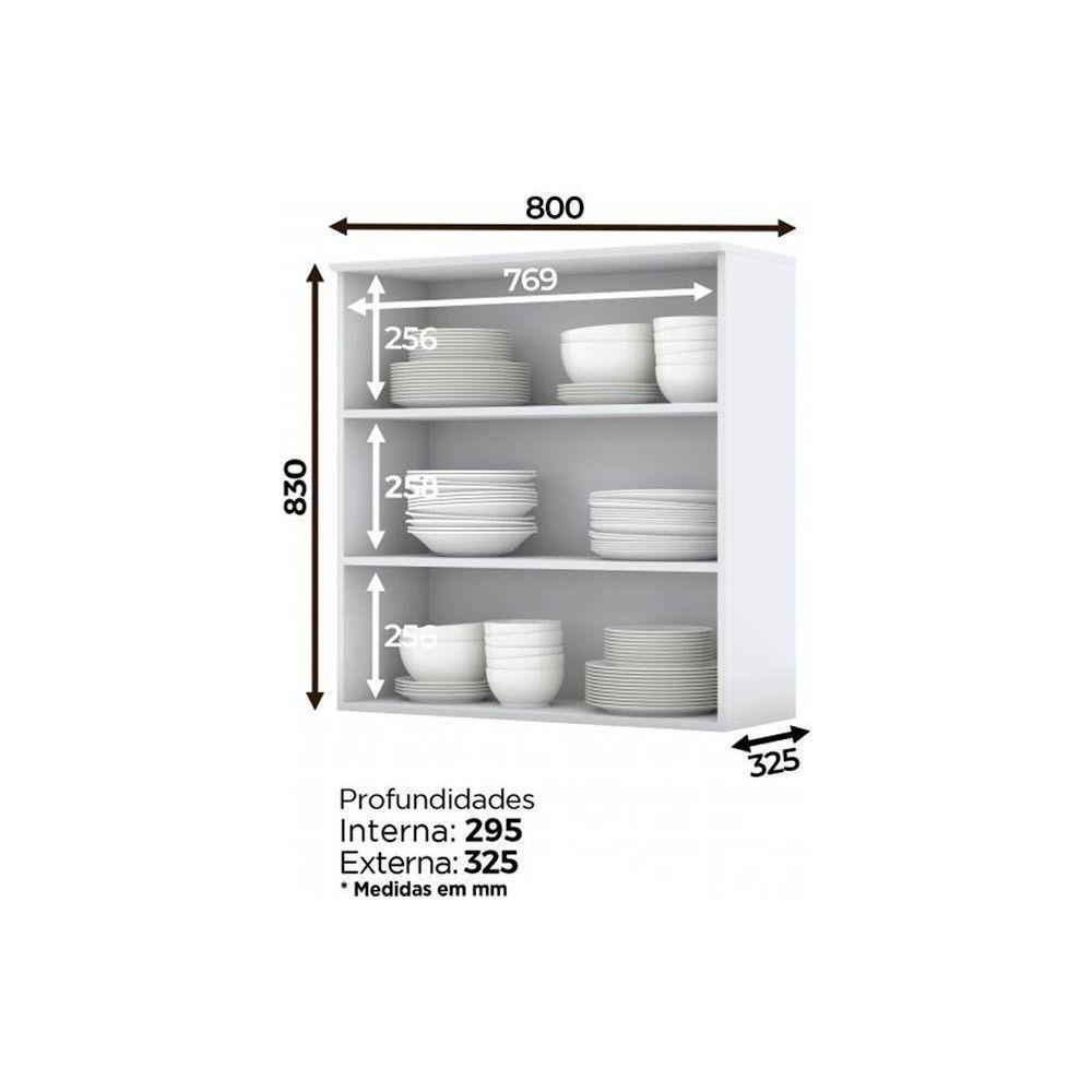 Armário Aéreo p/ Cozinha  Americana 2 Portas de Vidro 80cm Branco - Henn - 3
