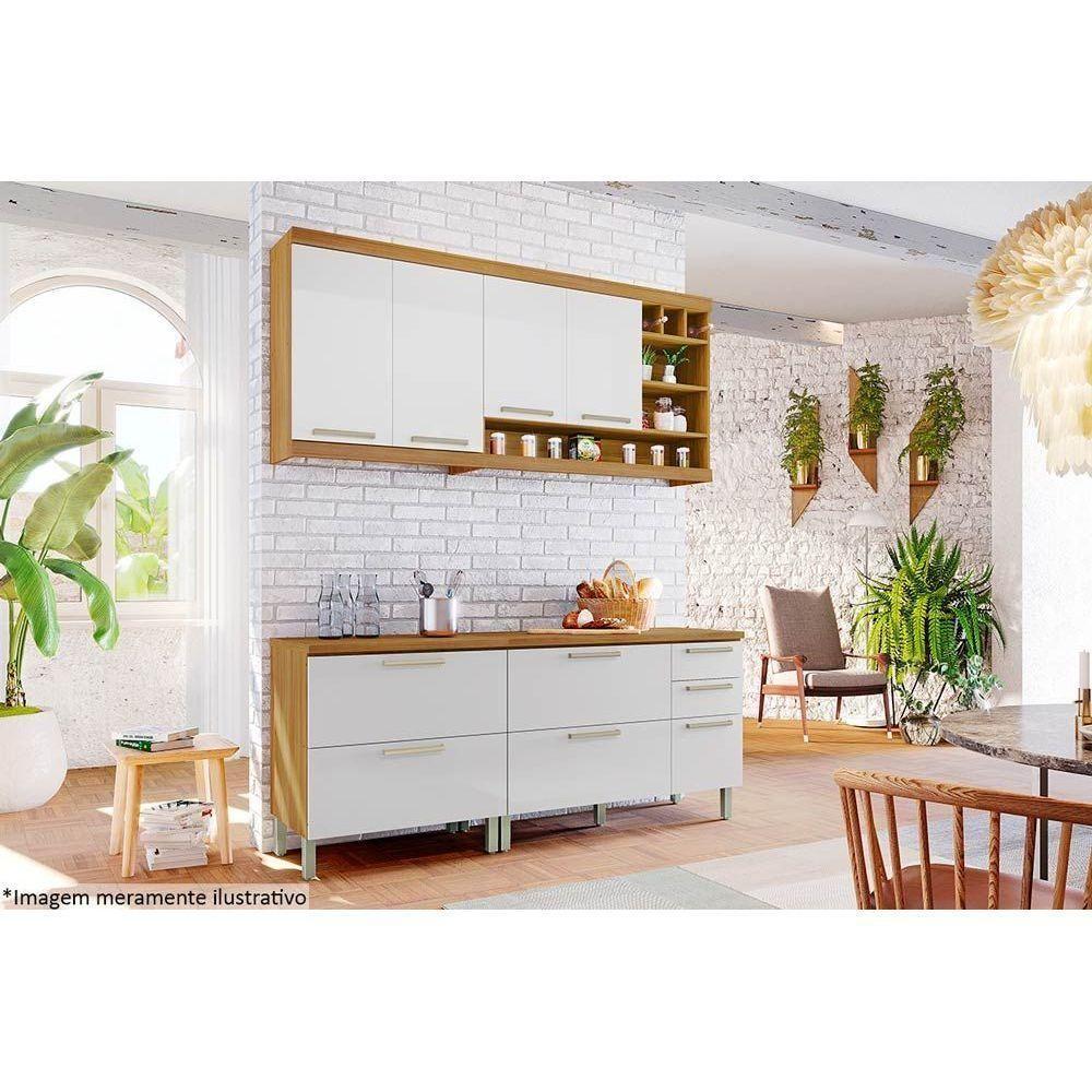 Armário Aéreo p/ Cozinha Burguesa c/ 2 Portas 80cm Freijó/Branco - Nesher - 6