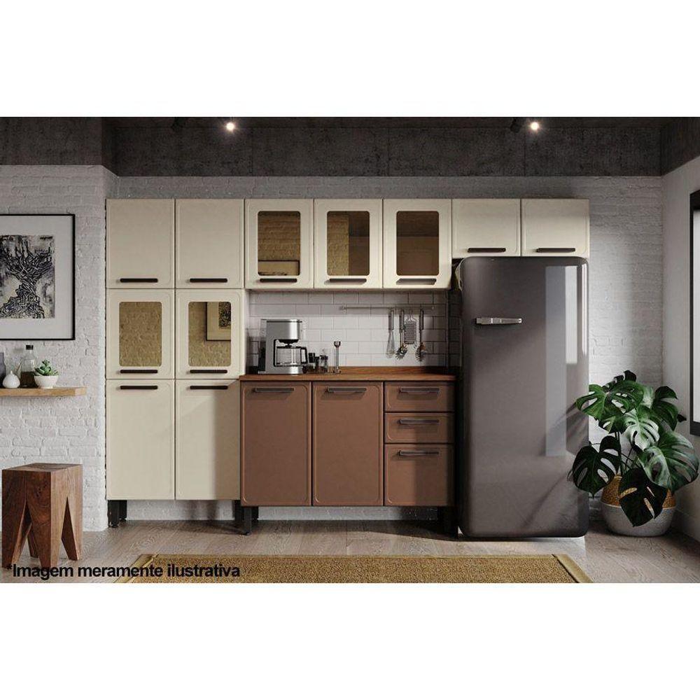 Armário Aéreo Cozinha Modulado  Origens 7009 3 Portas c/ Vidro Branco/Areia - Bertolini - 3