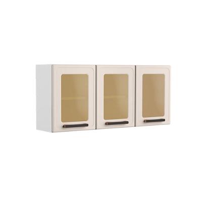 Armário Aéreo Cozinha Modulado  Origens 7009 3 Portas c/ Vidro Branco/Areia - Bertolini