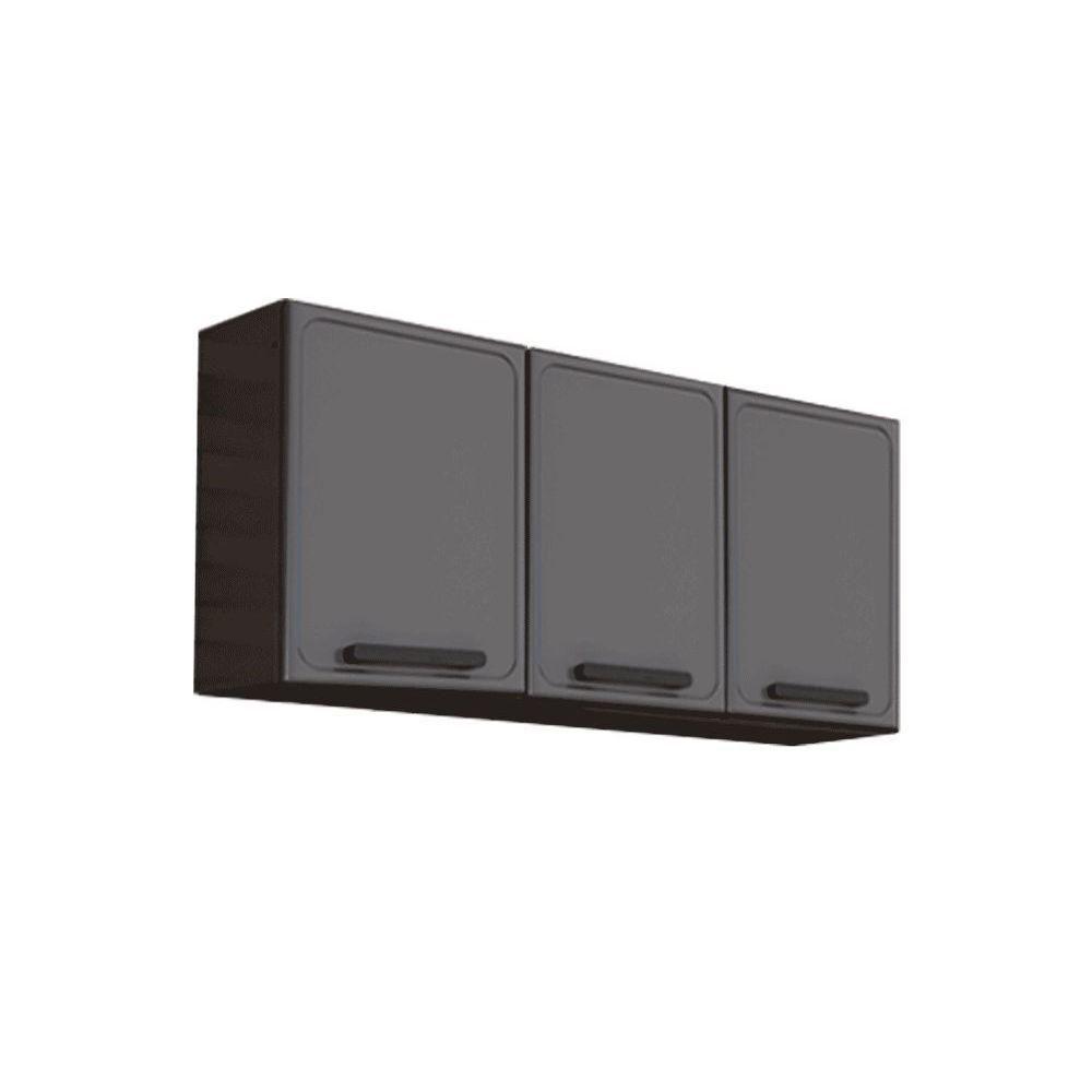 Armário Aéreo p/ Cozinha Estilo 7008 c/ 3 Portas 120cm Cinza/Grafite - Bertolini - 1