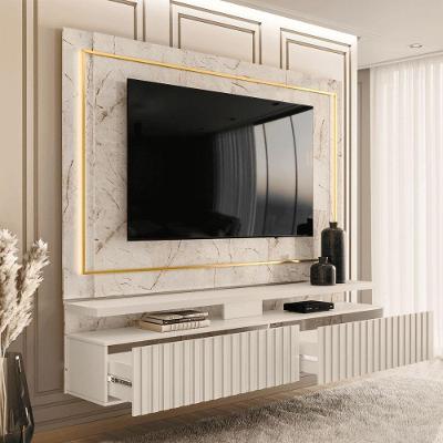 Bancada Suspensa para TV Zara 75 Polegadas 216cm MDP com LED Calacata-off-white Madetec Móveis