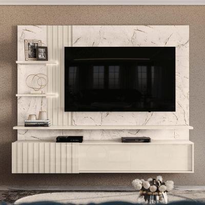 Bancada Suspensa para TV Atena 65" 200cm MDP com LED Calacata-off-white Madetec Móveis