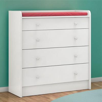 Cômoda Infantil Luna 4 Gavetas com Trocador MDP Puxadores Plástico Branco Qmovi