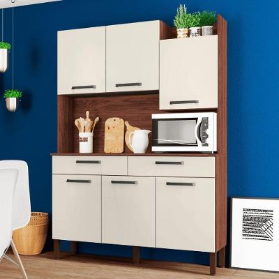 Conjunto de Cozinha Modena 6 Portas 2 Gavetas MDP 132cm Nogueira Off White I Kit's Paraná