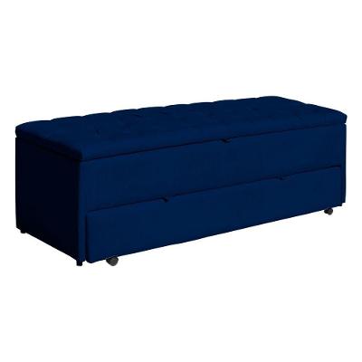 Calçadeira Sapateira Baú Luna 195cm King em Veludo com Estrutura de Madeira Azul Sheep
