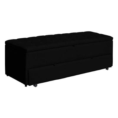 Calçadeira Sapateira Baú Casal King Luna 195cm Veludo Preto Sheep