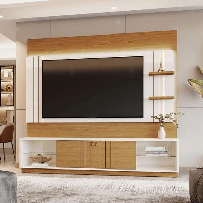 Home para Sala Guaiba para Tv 65" 200cm em MDF-MDP com Led Off White e Amendoa Möbler