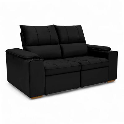 Sofá Retrátil Reclinável Boni 2 Lugares 190cm Preto Veludo Sheep