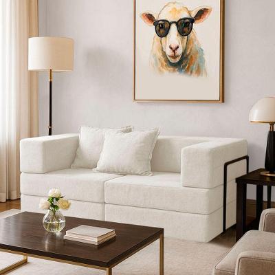 Sofá Cama Modular Mold 2 Lugares 190cm Bege Boucle Sheep