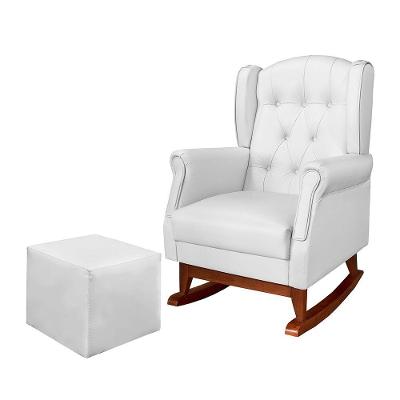 Poltrona de Amamentação Amélia com Puff Madeira de Pinus Eucalipto 67cm Branco Sheep
