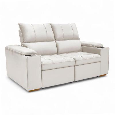 Sofá Boni 2 Lugares Retrátil Reclinável 190cm Bege Veludo Estrutura Madeira Sheep