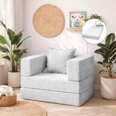 Poltrona Cama Modular Mold Boucle Prata 100% Espuma D28 Linho Cinza Claro Loja Sheep