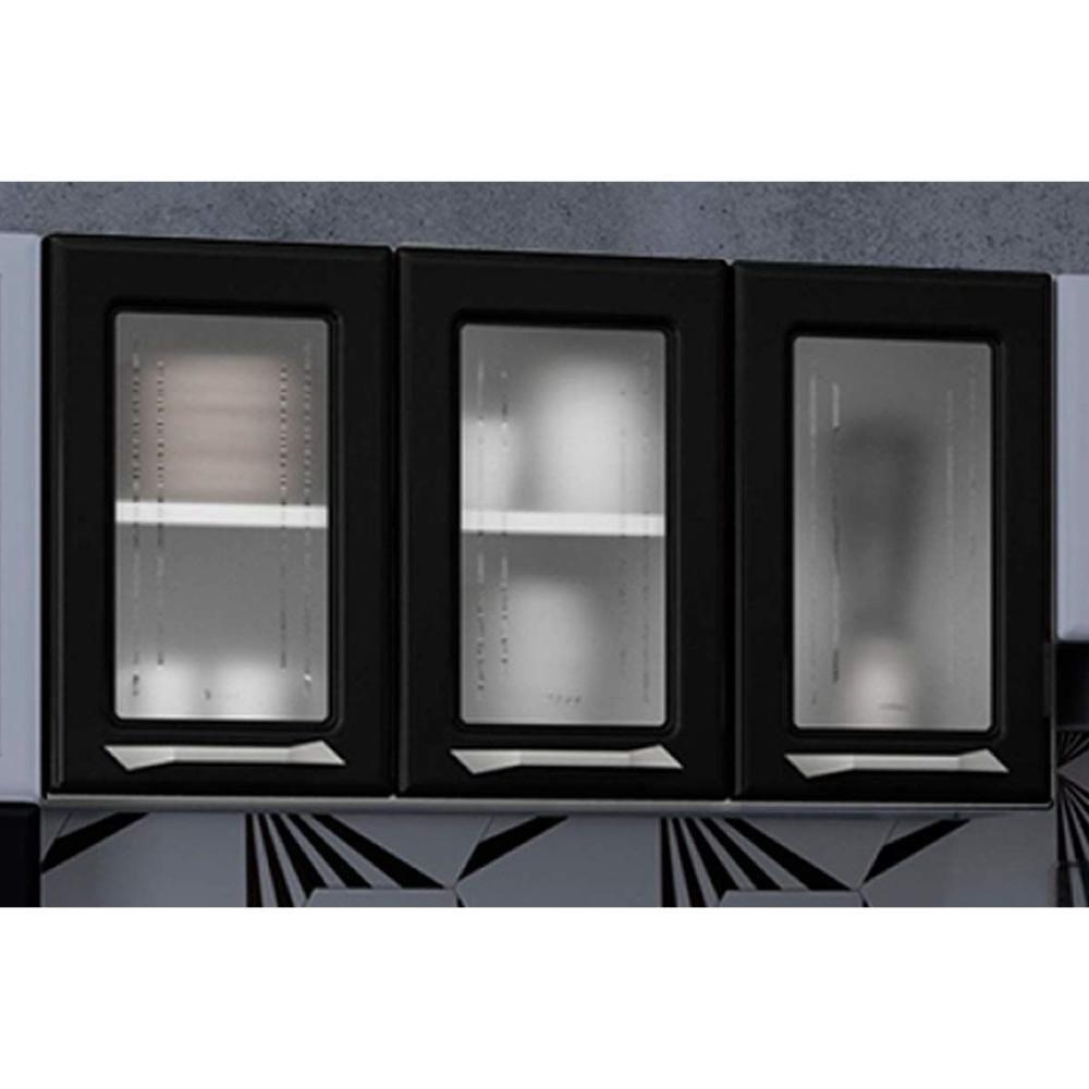 Armário Aéreo p/ Cozinha Topázio 3 Portas c/ Vidro 105cm Branco/Preto - Telasul - 2