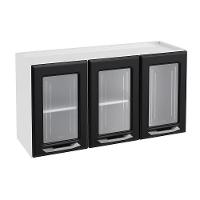 Armário Aéreo p/ Cozinha Topázio 3 Portas c/ Vidro 105cm Branco/Preto - Telasul - 1