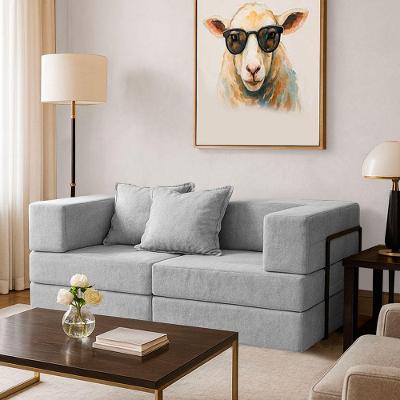 Sofá Cama Modular Mold Boucle Prata 2 Lugares Cinza Claro Veludo Sheep