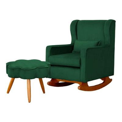 Poltrona de Amamentação Liz com Puff Madeira Eucalipto Veludo Verde Sheep
