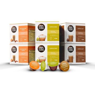 Kit de Cápsulas de Café Lattes Café Au Lait Cappuccino e Mochaccino Canela Dolce Gusto