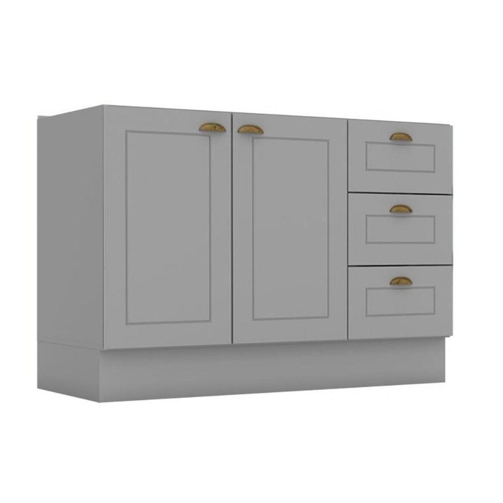 Gabinete de Cozinha Modulado Balcão Americana 2 Portas e 3 Gavetas p/ Pia 120cm S/tampo Branco - Henn - 6