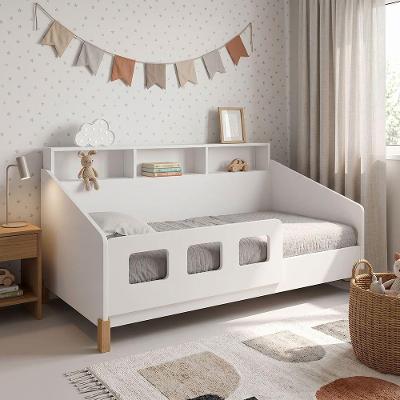 Cama Montessoriana Mavi Juvenil com Colchão Estilo Sofá Nichos Branco Infantile Móveis