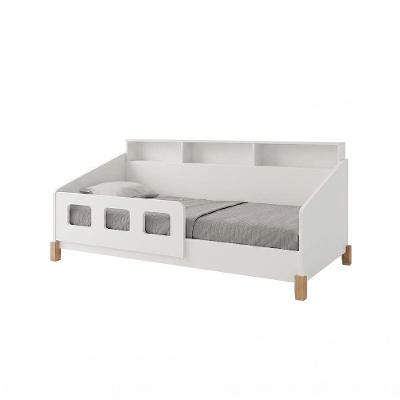 Cama Montessoriana Mavi Juvenil com Nichos Cabeceira Proteção Lateral Madeira Maciça Branco