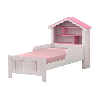 Cama Infantil Solteiro Princesa com Cabeceira Casinha Nichos MDF Branco Infantile Móveis