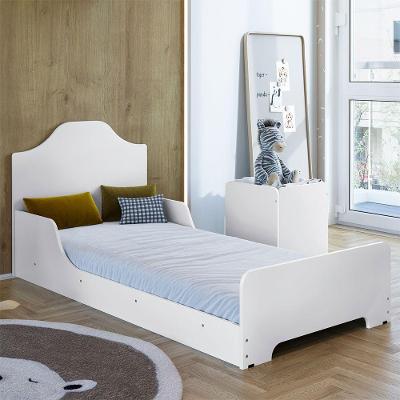 Cama Infantil Montessoriana Baixa com Cabeceira e Grade de Proteção Mdf Branco Infantile Móveis