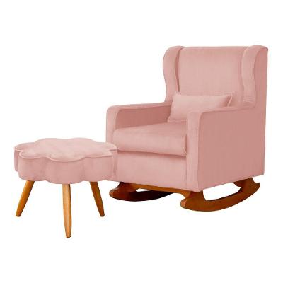 Poltrona de Amamentação Liz com Balanço Canoa e Puff em Veludo Rosa Loja Sheep