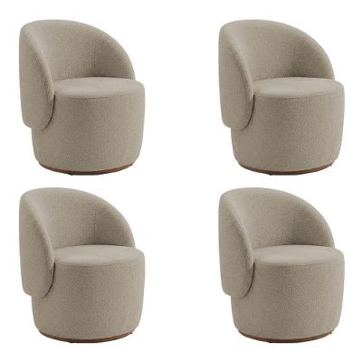 Kit 4 Poltronas Premium Orgânica Decorativa em Bouclê Italiano Bege Conffort Casa