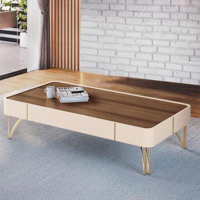 Mesa de Centro Cadenza G26 Retangular Tampo MDF Pés de Aço 132cm Off White-castanho Gran Belo