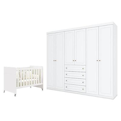 Conjunto Berço Americano Evolution 4 em 1 e Guarda Roupa Casal 6 Portas 4 Gavetas MDF MDP 262cm