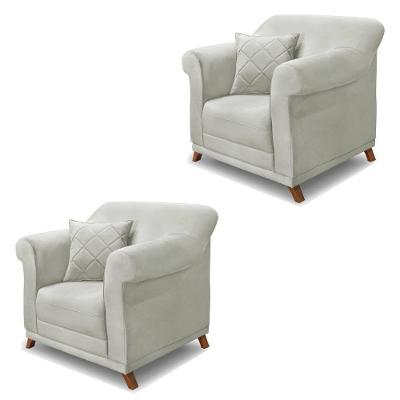Kit 2 Poltronas Decorativas Armstrong Veludo Prata com Almofadas Gran Belo