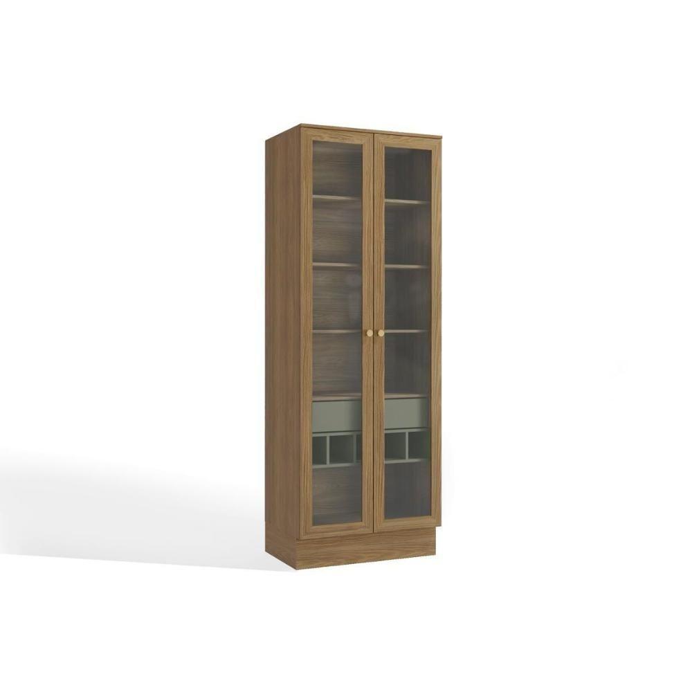 Cristaleira de Cozinha Botanic M628 c/ 2 Portas Vidro e 1 Gaveta 50cm Nogueira/Verde Oliva - Kappesberg - 1