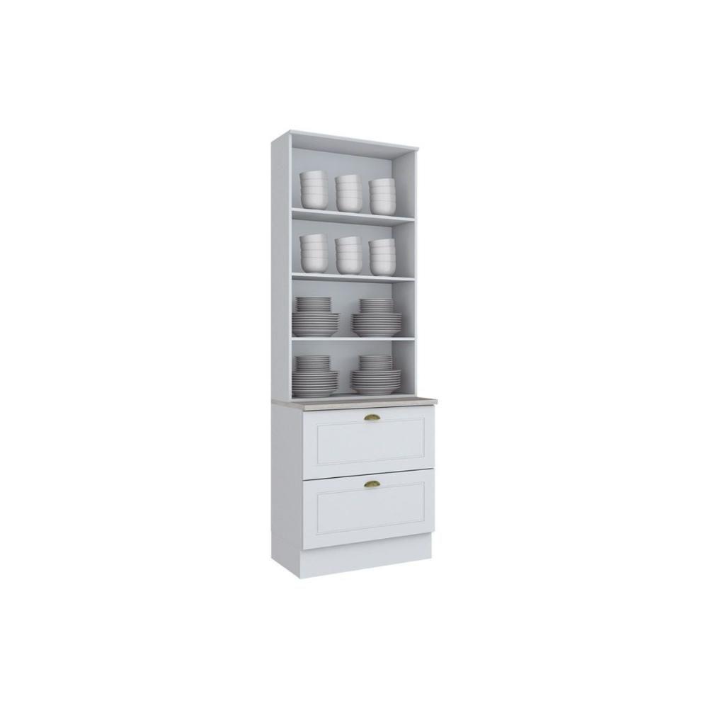 Cristaleira De Cozinha Americana 2 Portas C/ Vidro E 2 Gavetas 71,5cm Branco - Henn - 6