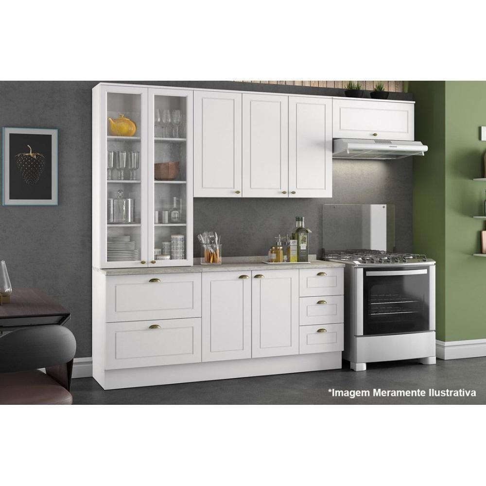 Cristaleira De Cozinha Americana C/ 2 Portas (2 C/vidro) C/ 2 Gavetas 71,5cm Branco - Henn - 4