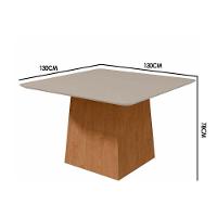 Mesa de Sala Jantar Nevada + Tampo Madeirado Curvo 130x130cm Rovere/Amêndoa/Off White - Lopas - 2