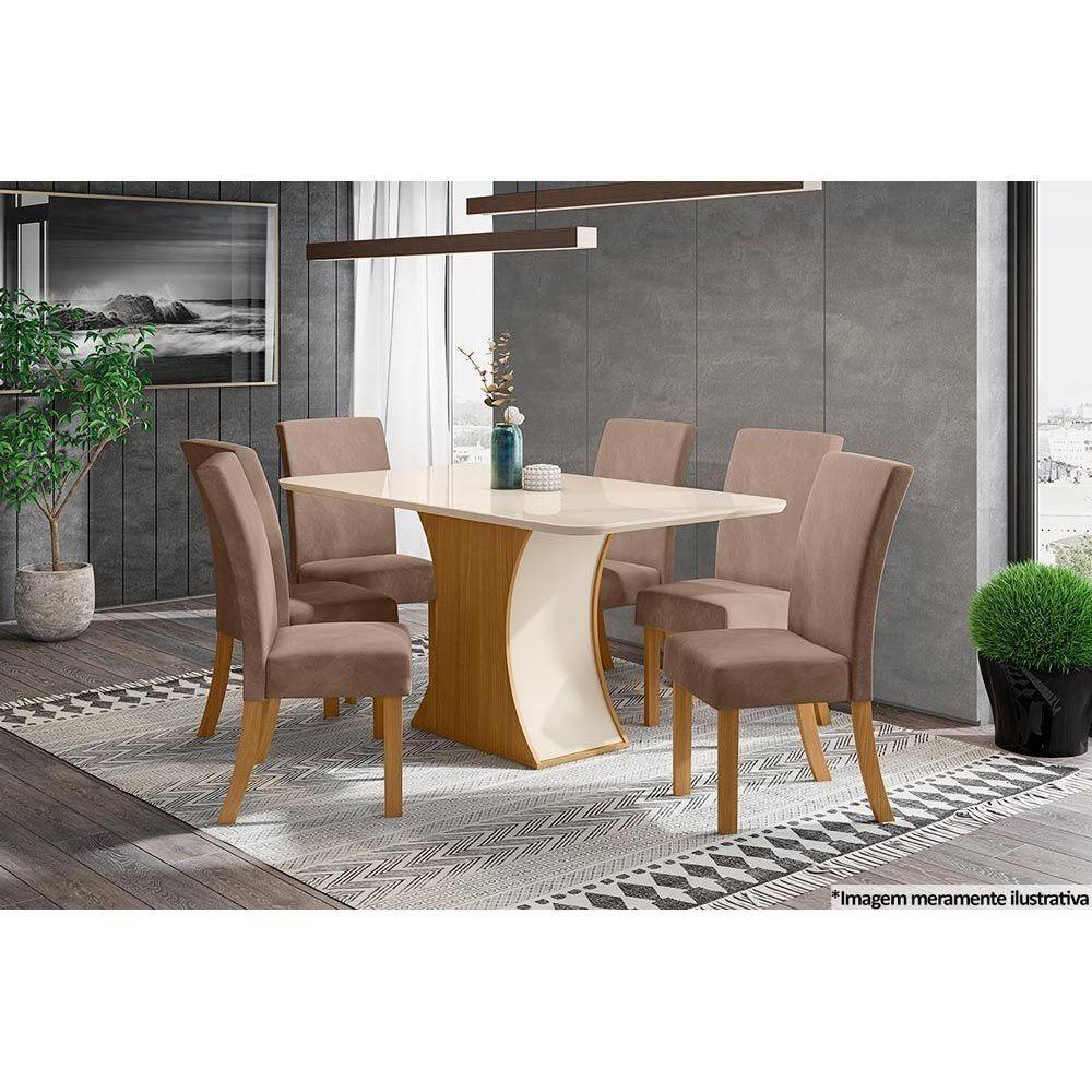 Mesa de Sala Jantar Luiza SC15 + Tampo Madeirado Vidro Curvo 160x90cm Nature/Off White - Henn - 2