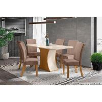 Mesa de Sala Jantar Luiza SC15 + Tampo Madeirado Vidro Curvo 160x90cm Nature/Off White - Henn